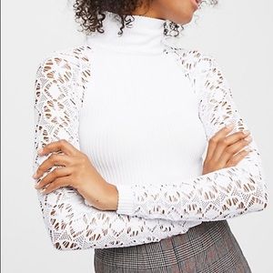 Free People Rib and Lace Turtleneck